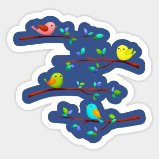 Birds On Tree Branch Sticker